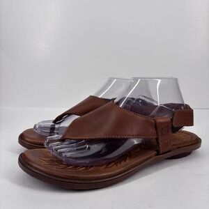 Born B50826 Ankle Strap Sandals Women's US 9 Brown Leather Slip-On Flat Comfort